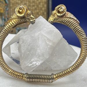 Vintage 1980s Kenneth Jay Lane Gold tone double Rams Head Bracelet